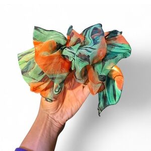 Vibrant Orange and Green Hair Clip Barrette Ribbon